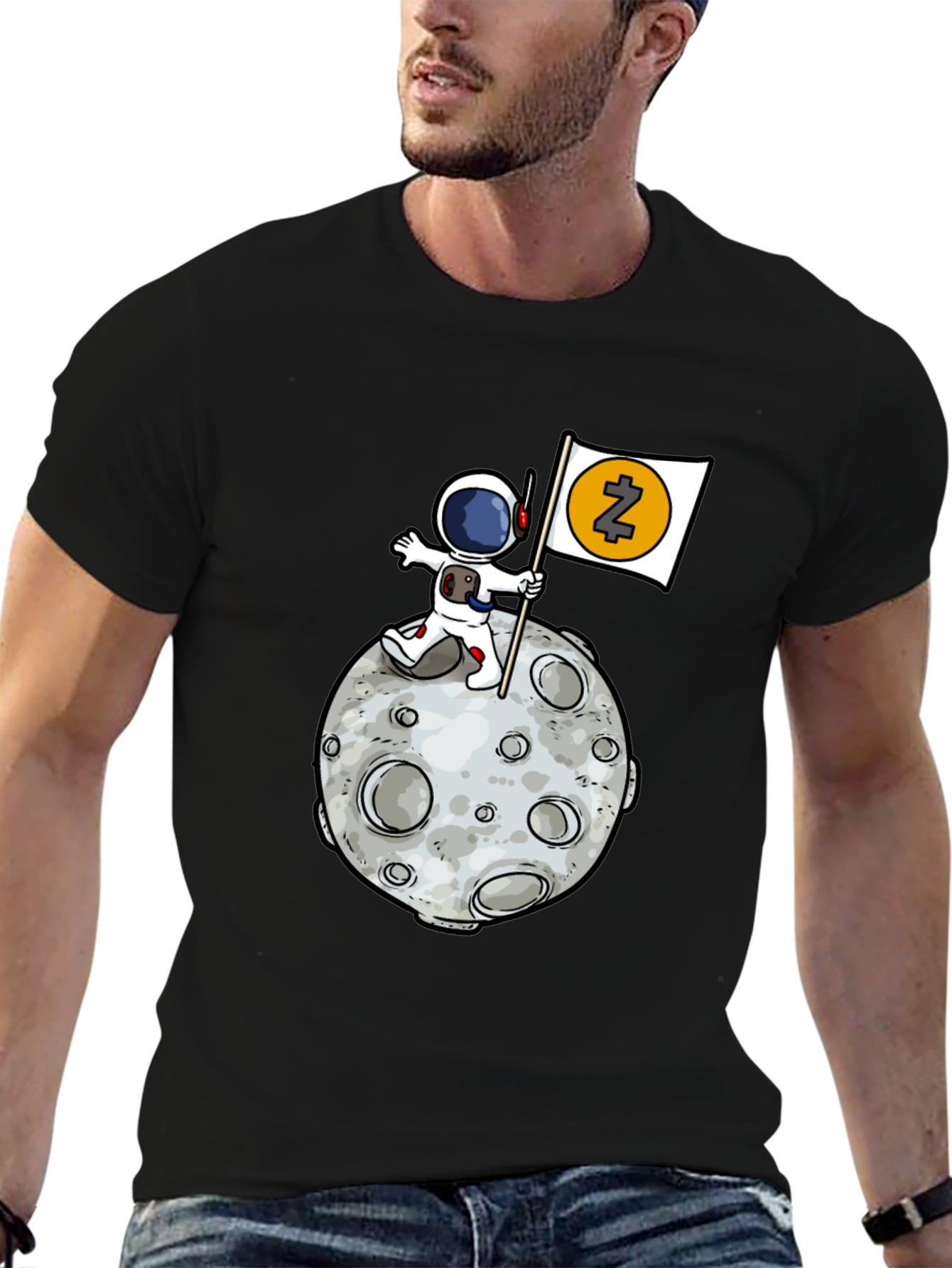 Astronaut Zcash Moon Landing Black T-Shirt