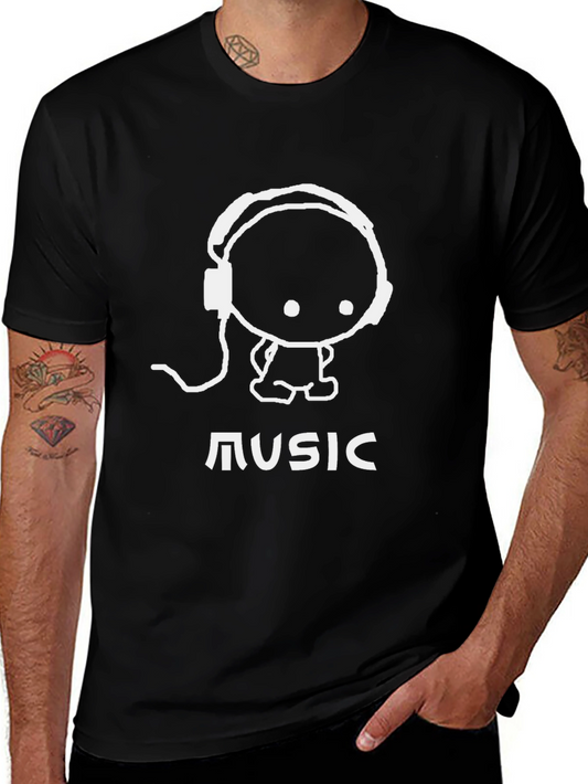 Music Lover Graphic Tee - Black Cotton Blend T-Shirt