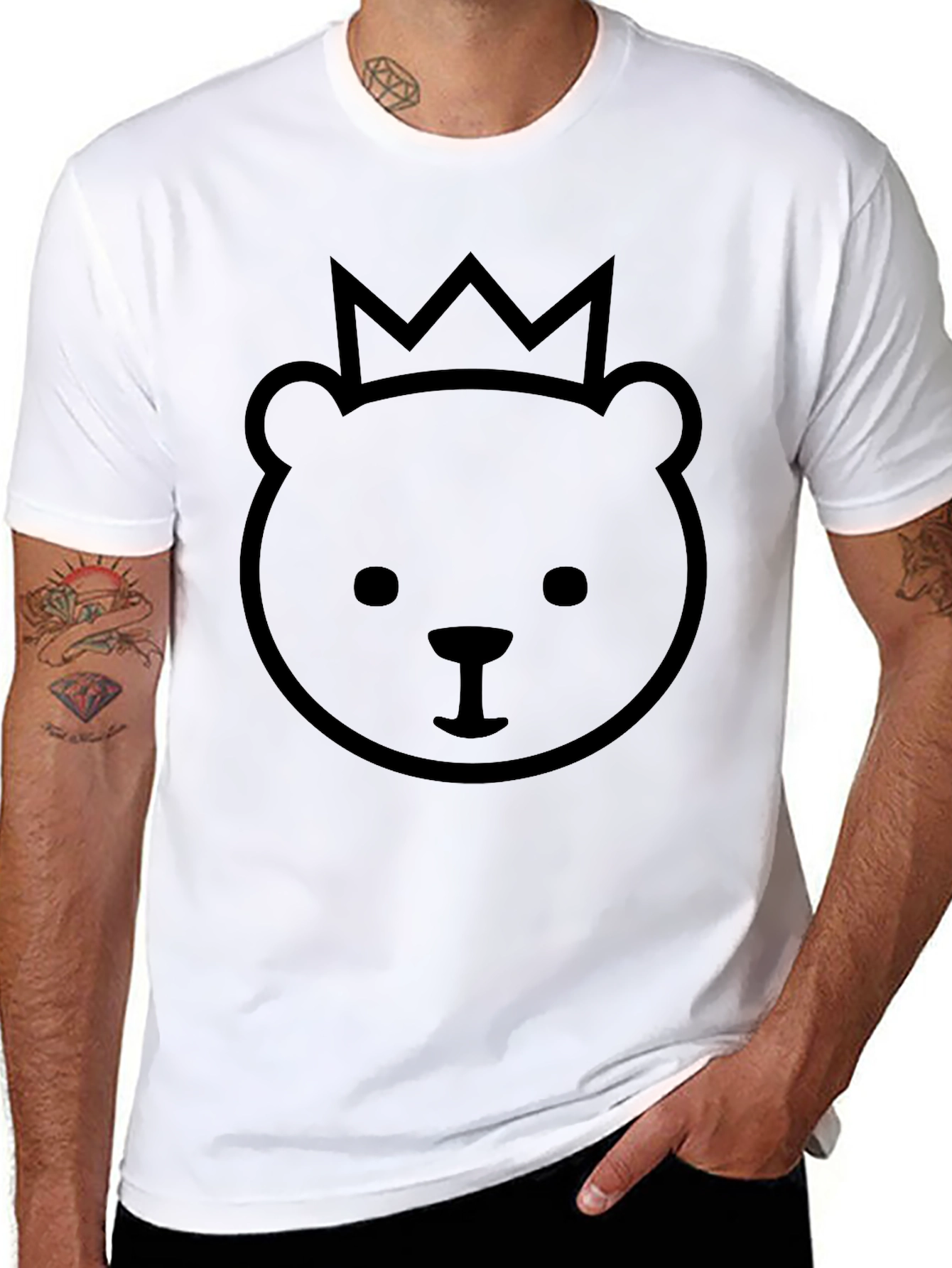 King Bear Black T-Shirt - Cute Crown Design