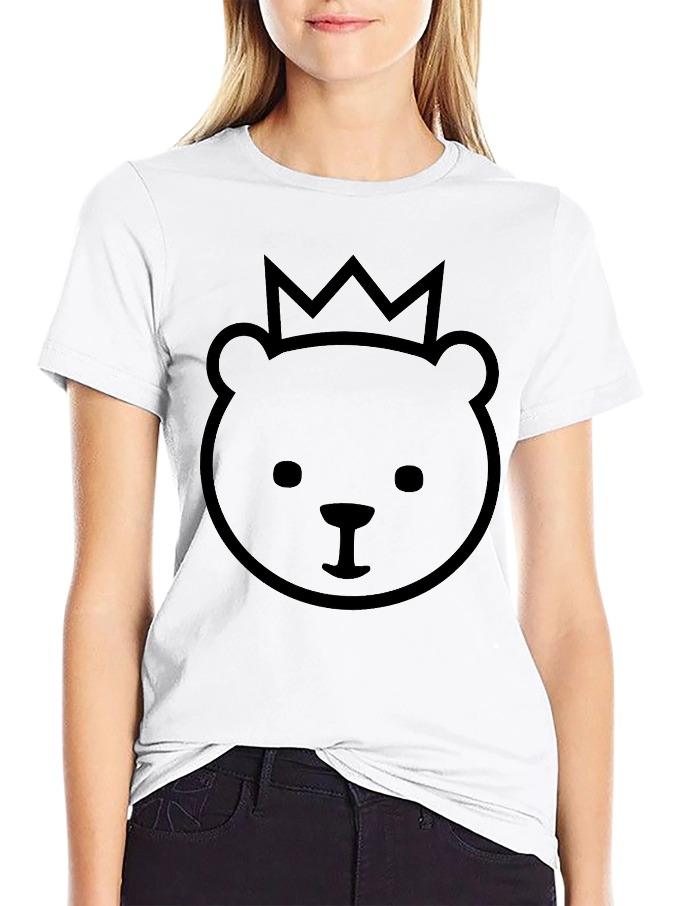 King Bear Black T-Shirt - Cute Crown Design