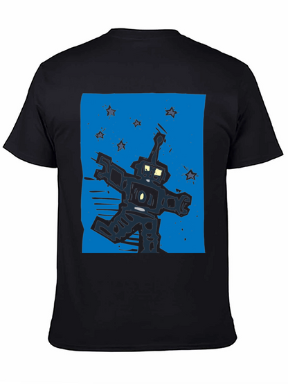 Retro Robot Graphic Tee - Black Cotton T-Shirt