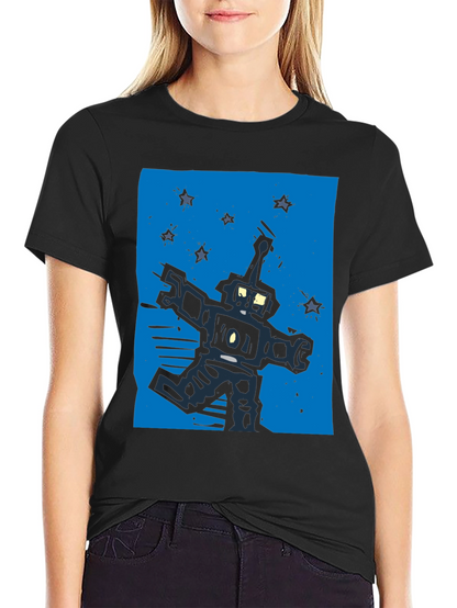 Retro Robot Graphic Tee - Black Cotton T-Shirt