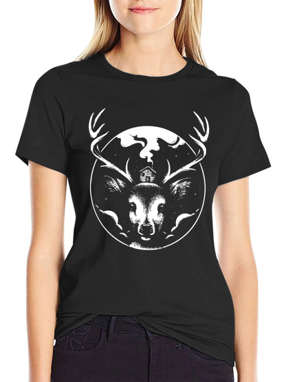 Deer Cabin Graphic Tee - Black