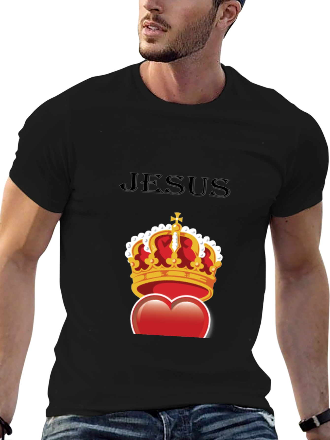 Jesus Heart Crown Graphic Tee - Stylish Christian T-Shirt