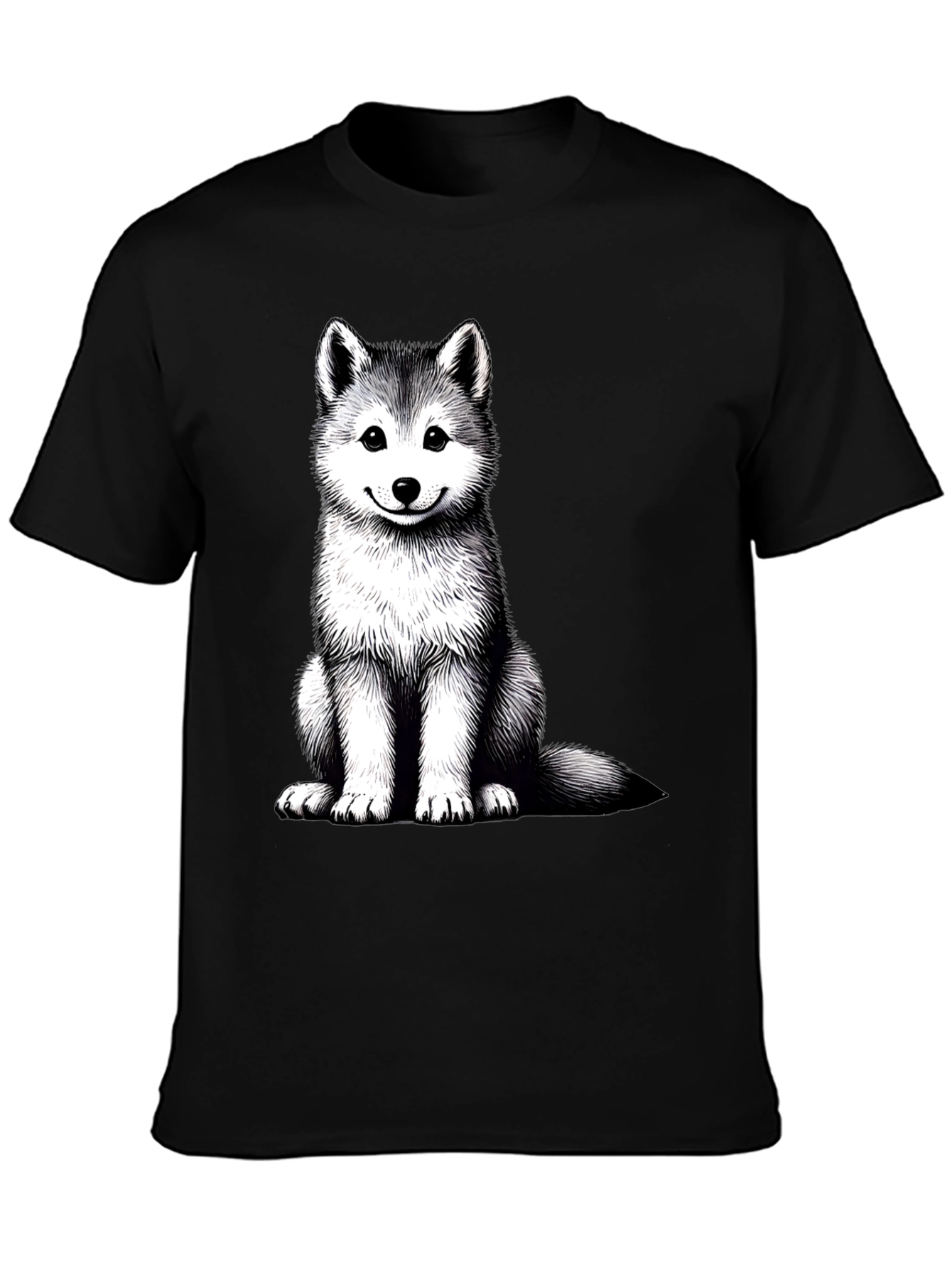 Husky Puppy Graphic Tee - Black