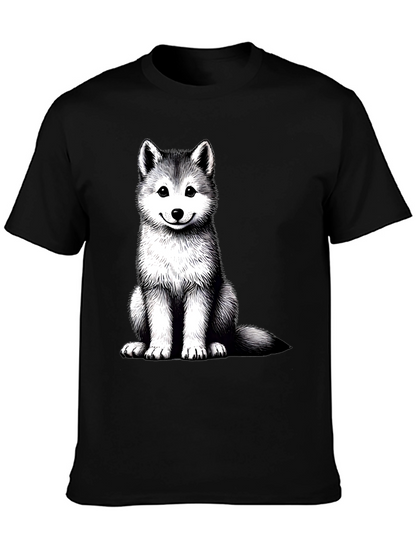Husky Puppy Graphic Tee - Black