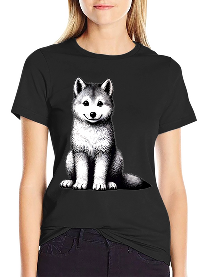 Husky Puppy Graphic Tee - Black