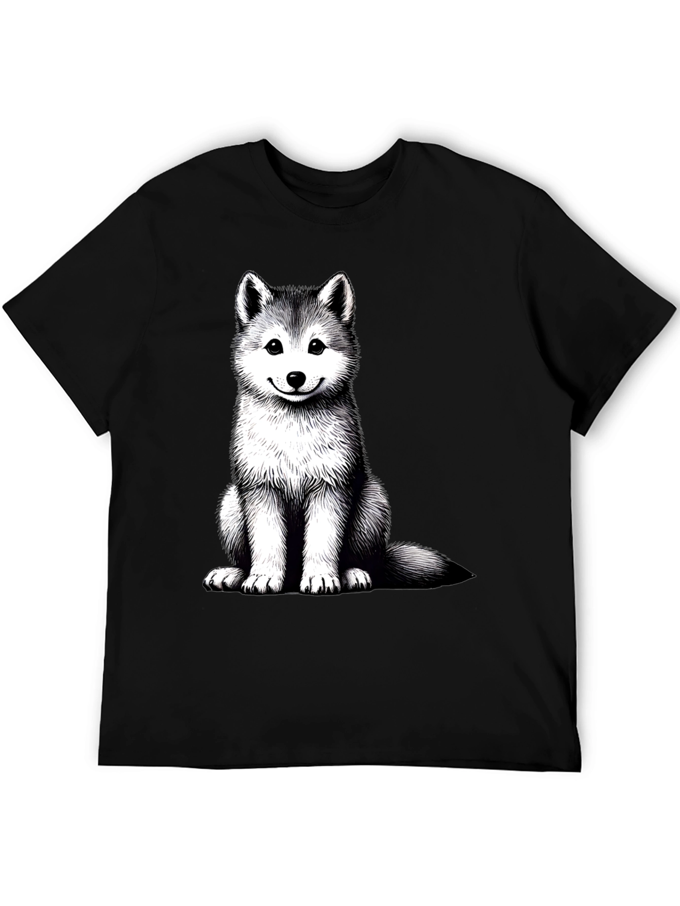 Husky Puppy Graphic Tee - Black
