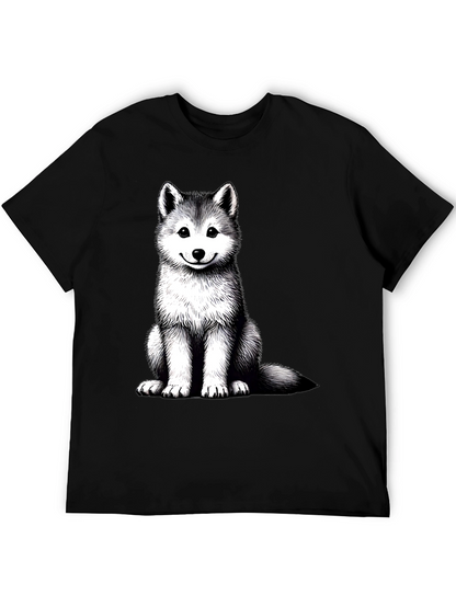 Husky Puppy Graphic Tee - Black