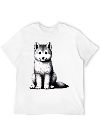 Husky Puppy Graphic Tee - Black