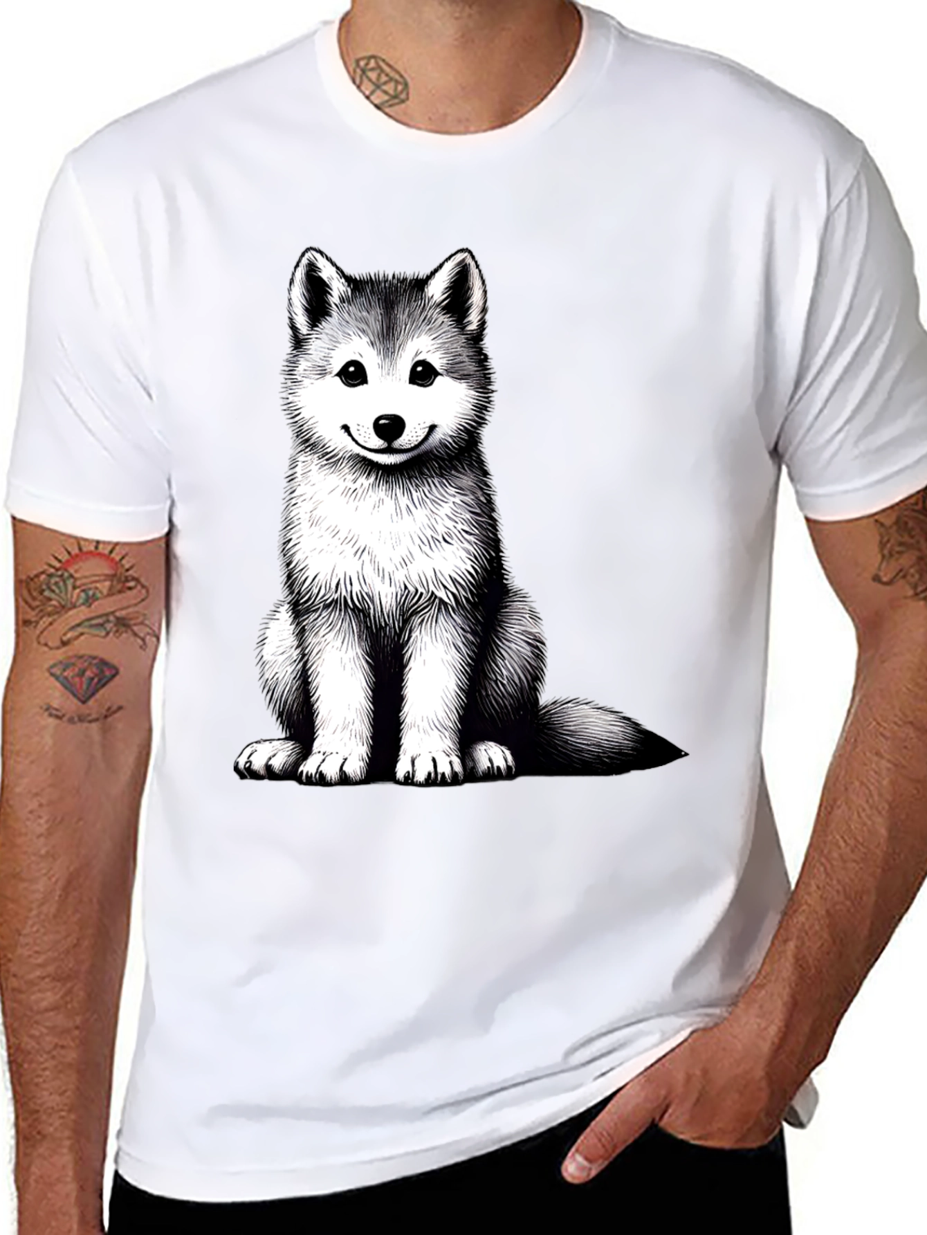 Husky Puppy Graphic Tee - Black