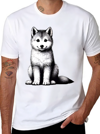 Husky Puppy Graphic Tee - Black