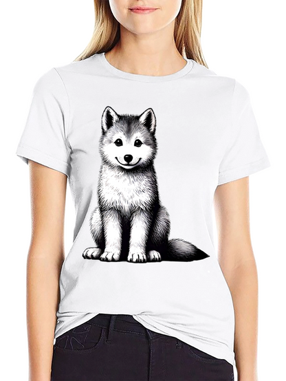 Husky Puppy Graphic Tee - Black