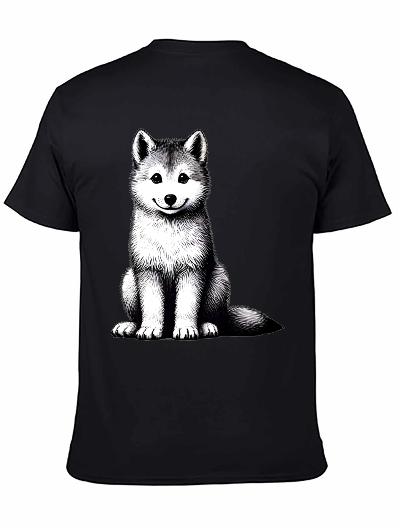 Husky Puppy Graphic Tee - Black