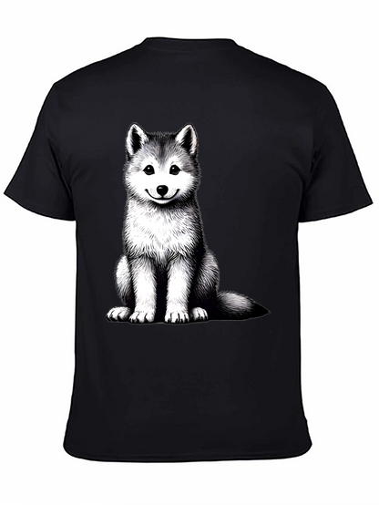 Husky Puppy Graphic Tee - Black