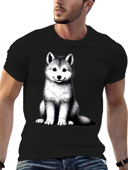 Husky Puppy Graphic Tee - Black