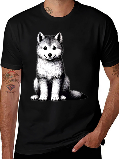 Husky Puppy Graphic Tee - Black