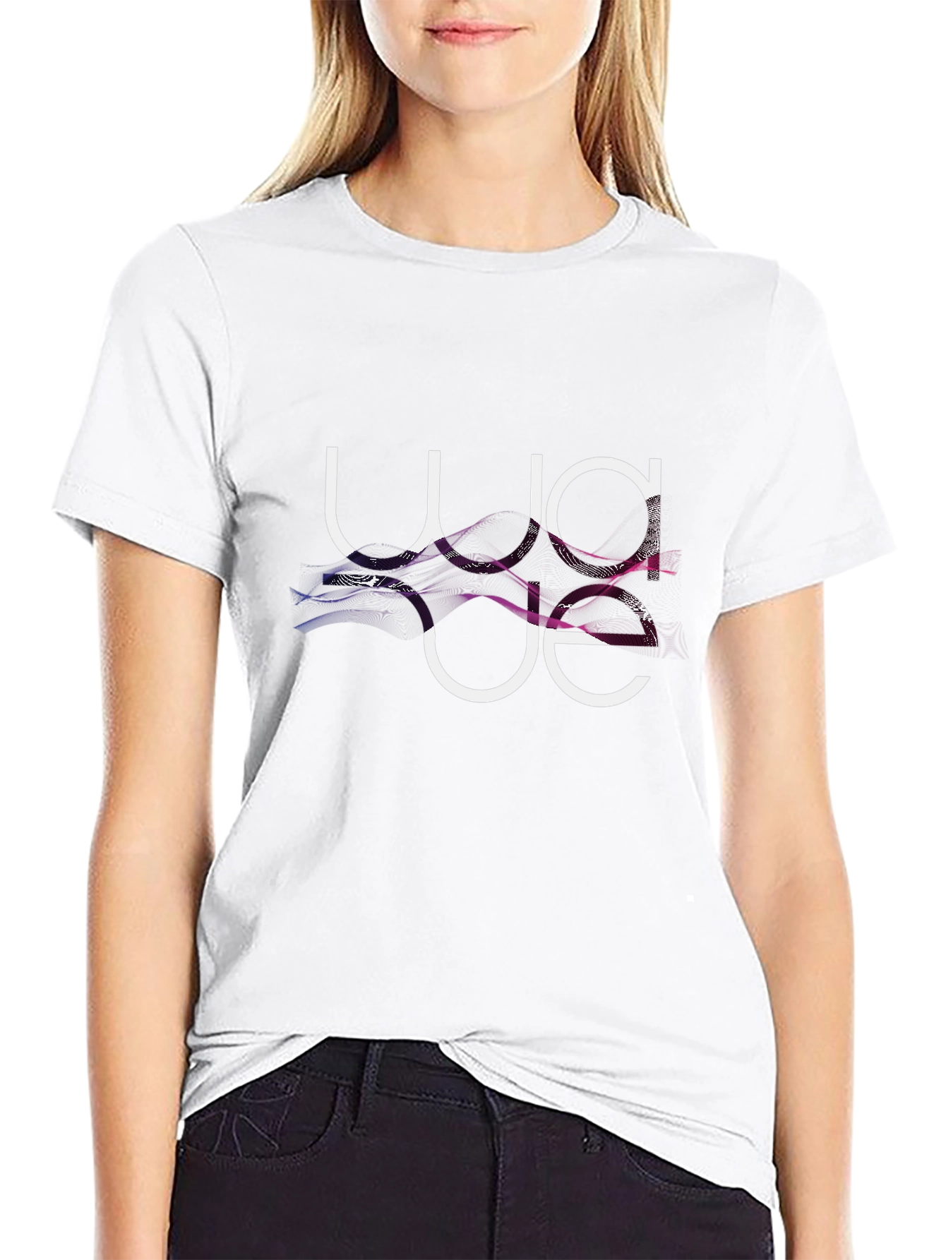 Abstract Graphic Print Black Crew Neck Tee