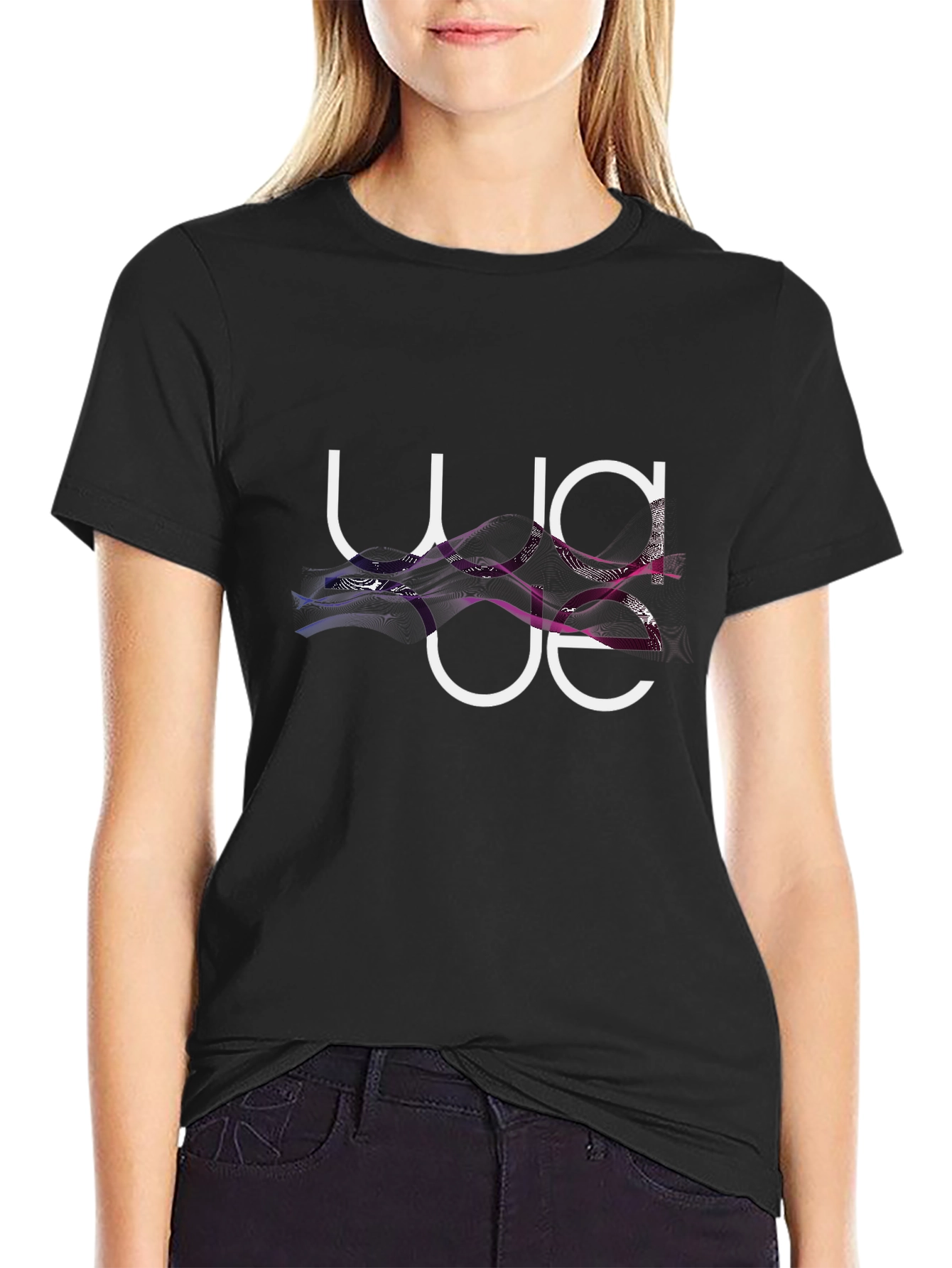 Abstract Graphic Print Black Crew Neck Tee