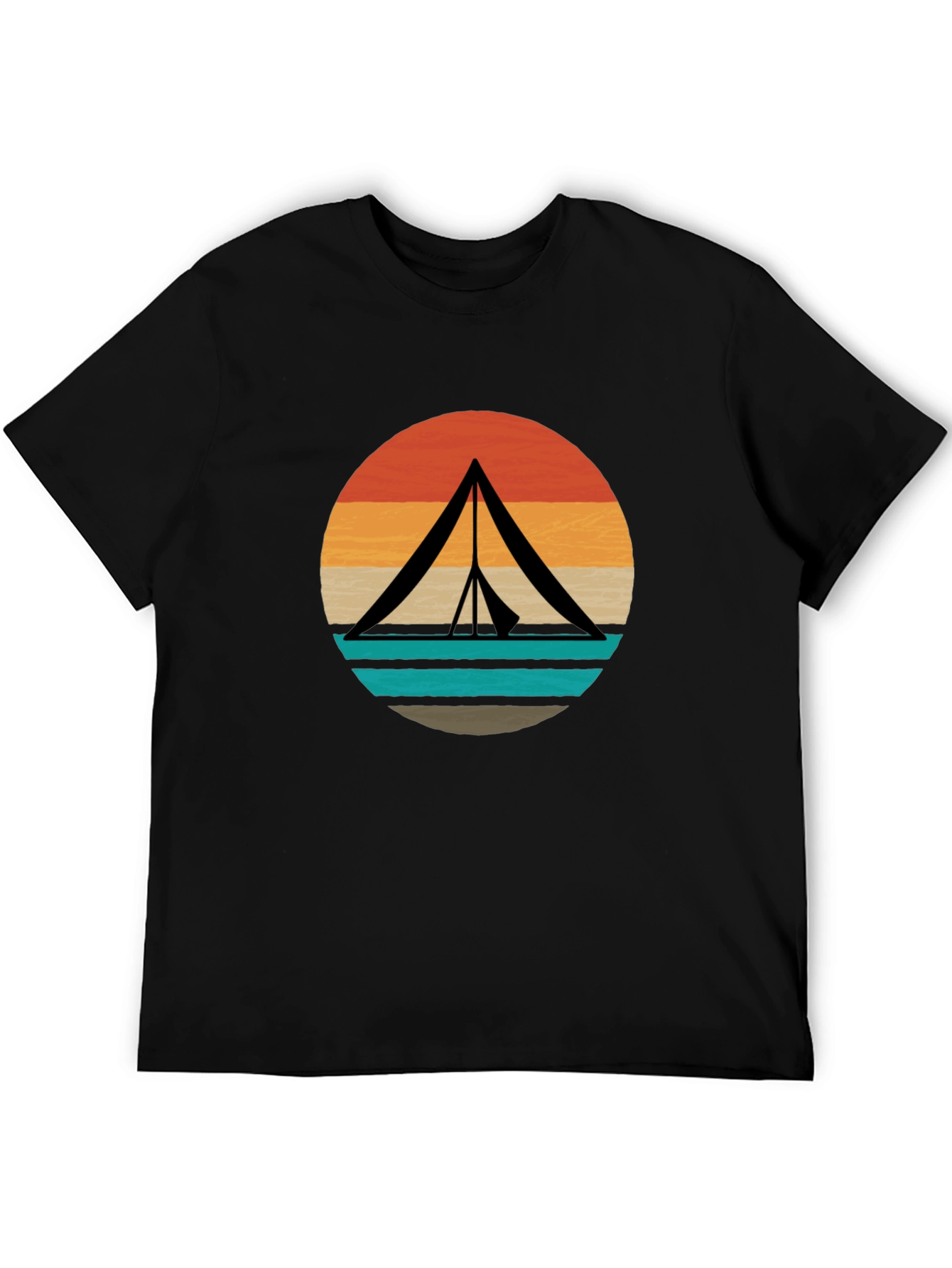 Retro Camping Tent Graphic Tee - Black