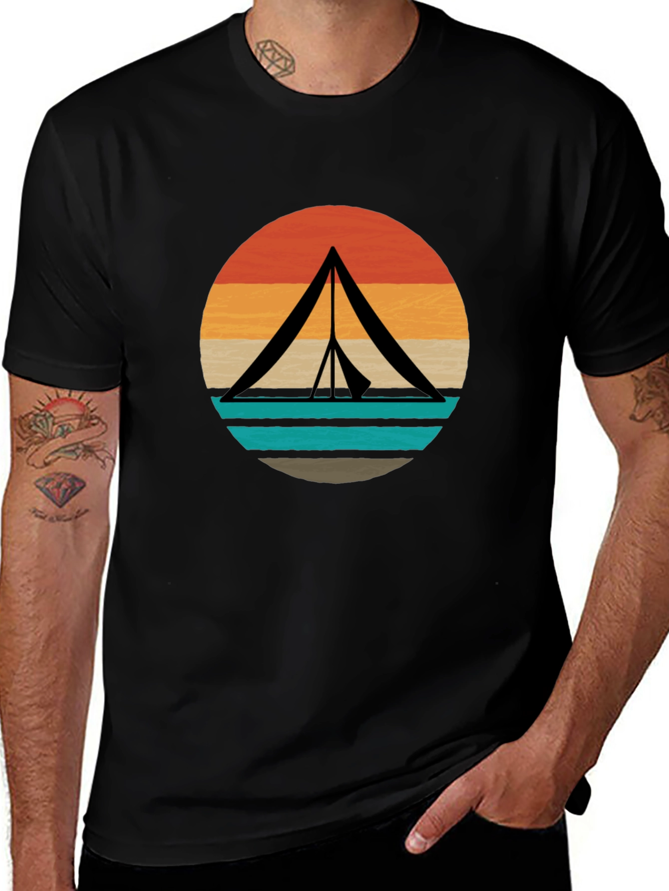 Retro Camping Tent Graphic Tee - Black
