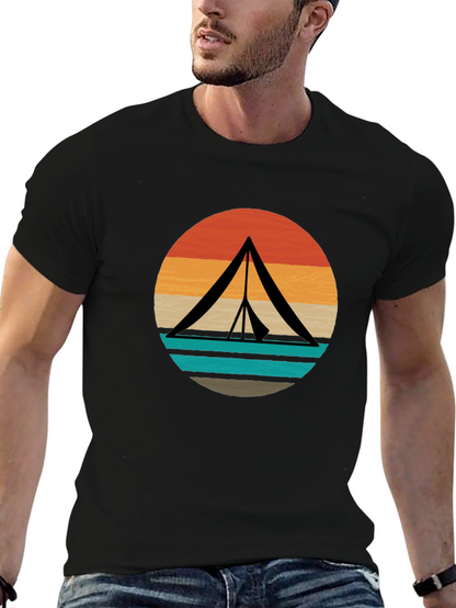 Retro Camping Tent Graphic Tee - Black
