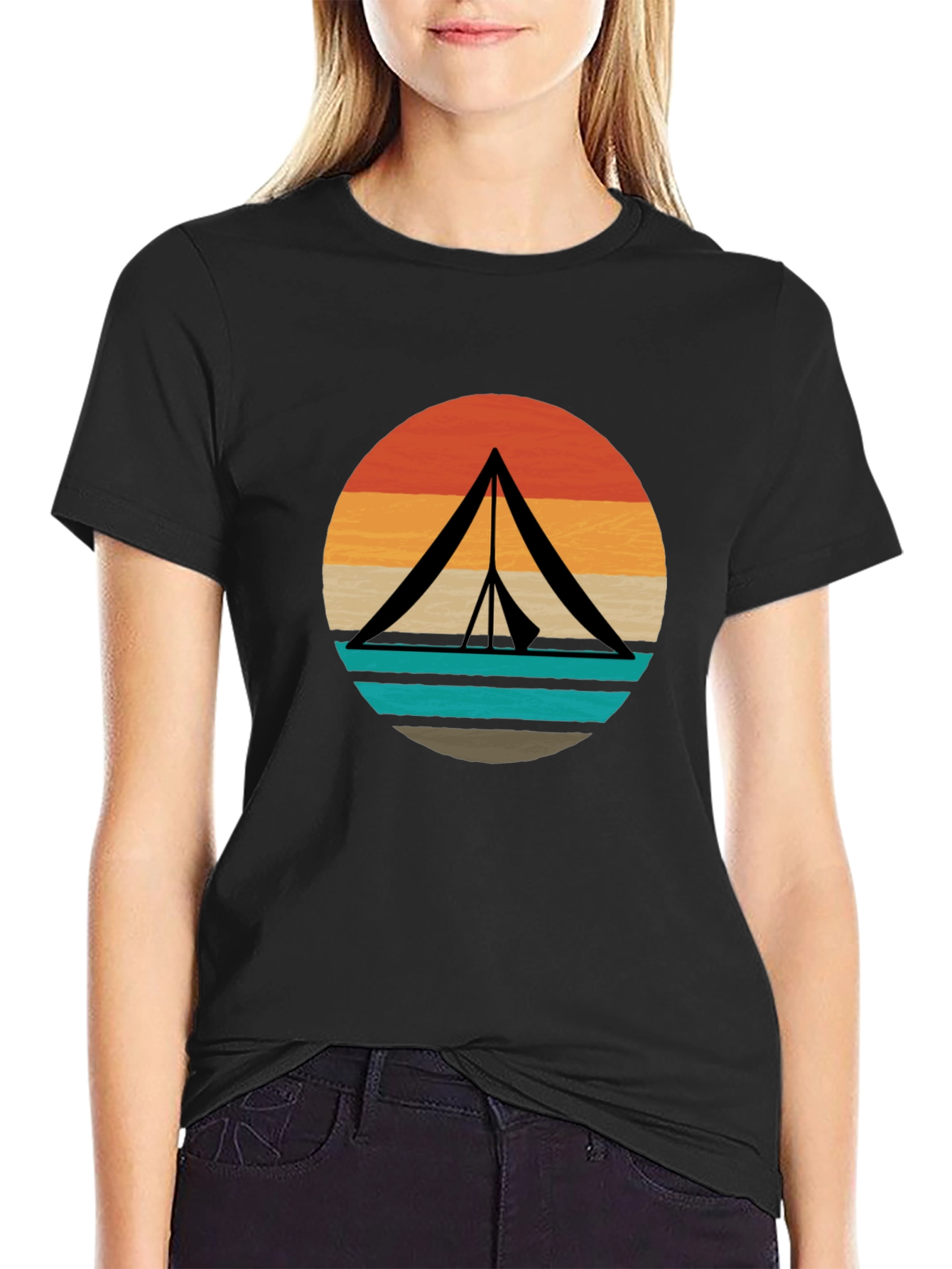 Retro Camping Tent Graphic Tee - Black