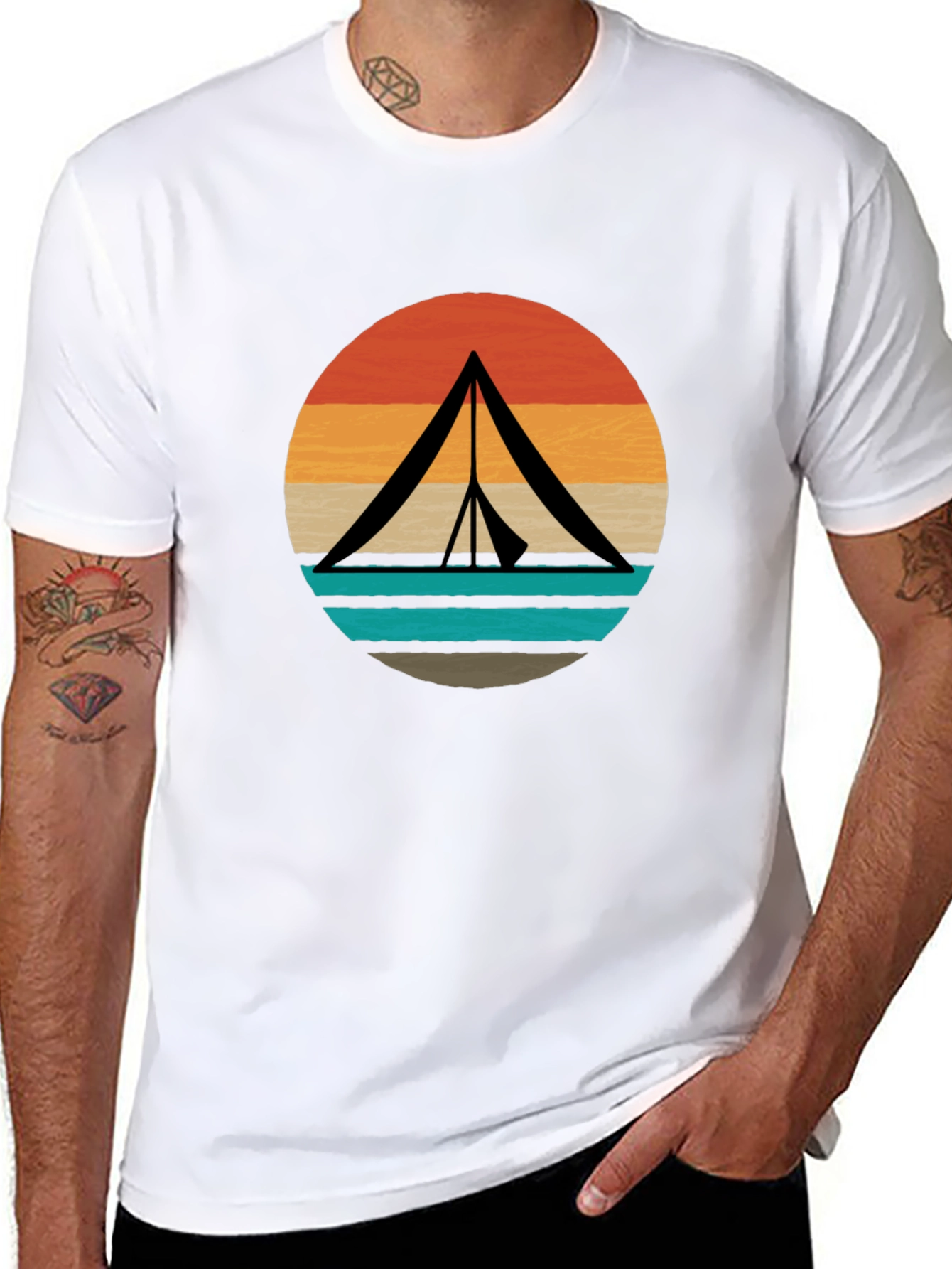 Retro Camping Tent Graphic Tee - Black