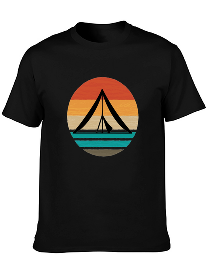 Retro Camping Tent Graphic Tee - Black