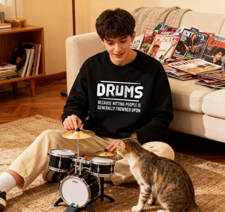 Musician Humor "Drums Because Hitting People Is Frowned Upon" Sweatshirt