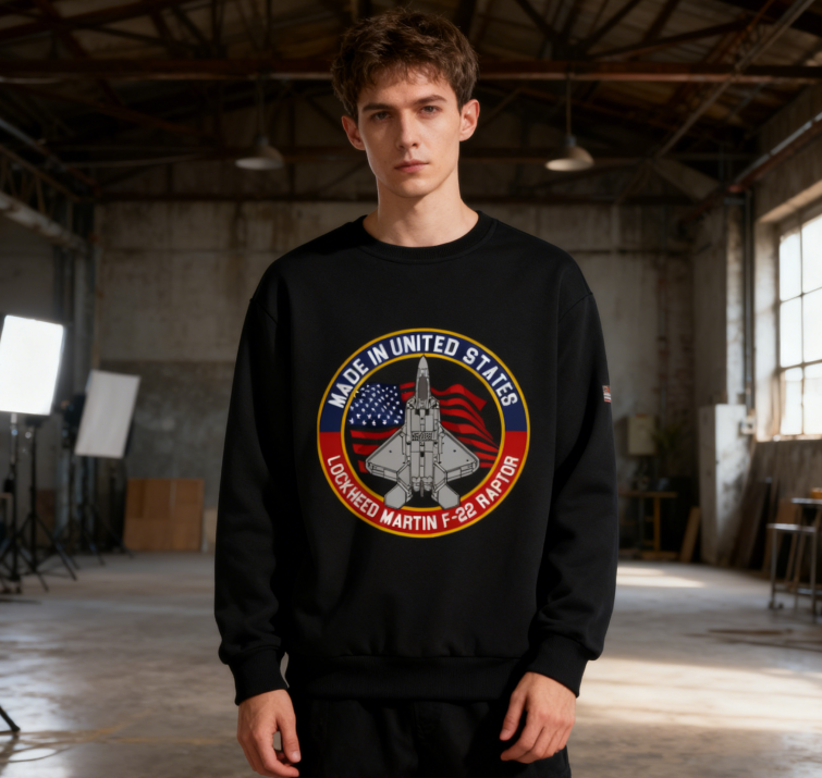 F-22 Raptor Fighter Jet Graphic Black Sweatshirt