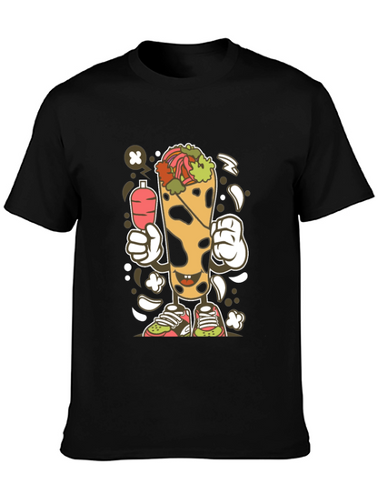 Funny Shawarma Cartoon Black T-Shirt