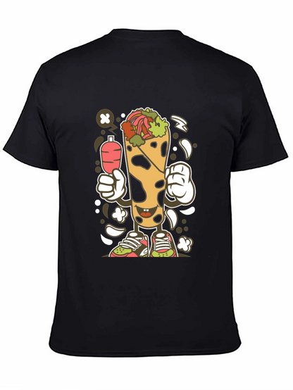 Funny Shawarma Cartoon Black T-Shirt