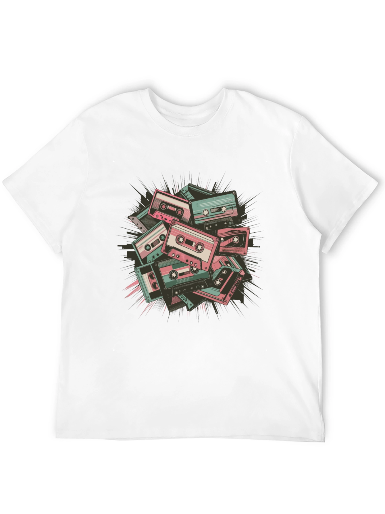 Retro Cassette Tape Graphic Tee - Black Cotton Blend