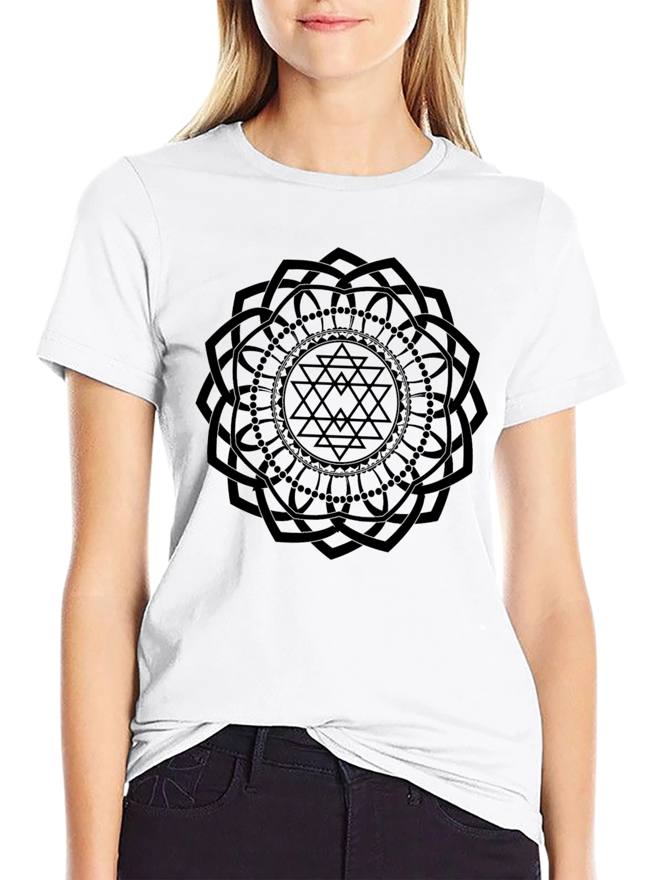 Geometric Mandala Graphic T-Shirt - Black