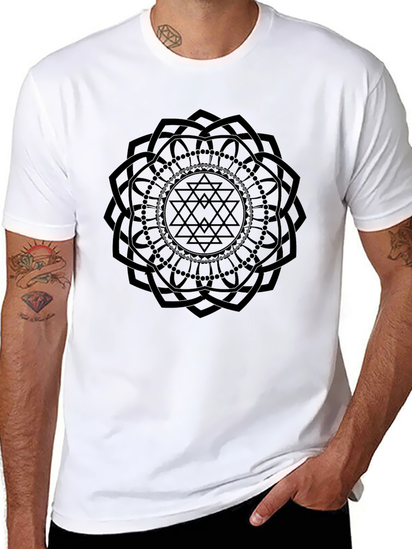 Geometric Mandala Graphic T-Shirt - Black