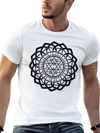 Geometric Mandala Graphic T-Shirt - Black