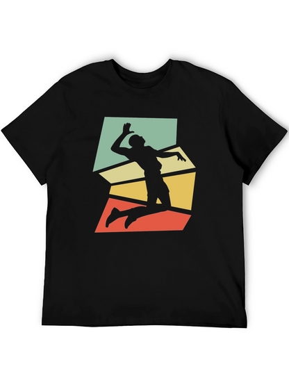 Retro Volleyball Player Graphic Tee - Black