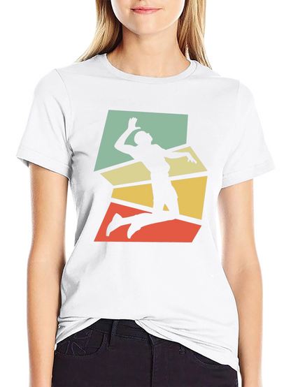 Retro Volleyball Player Graphic Tee - Black