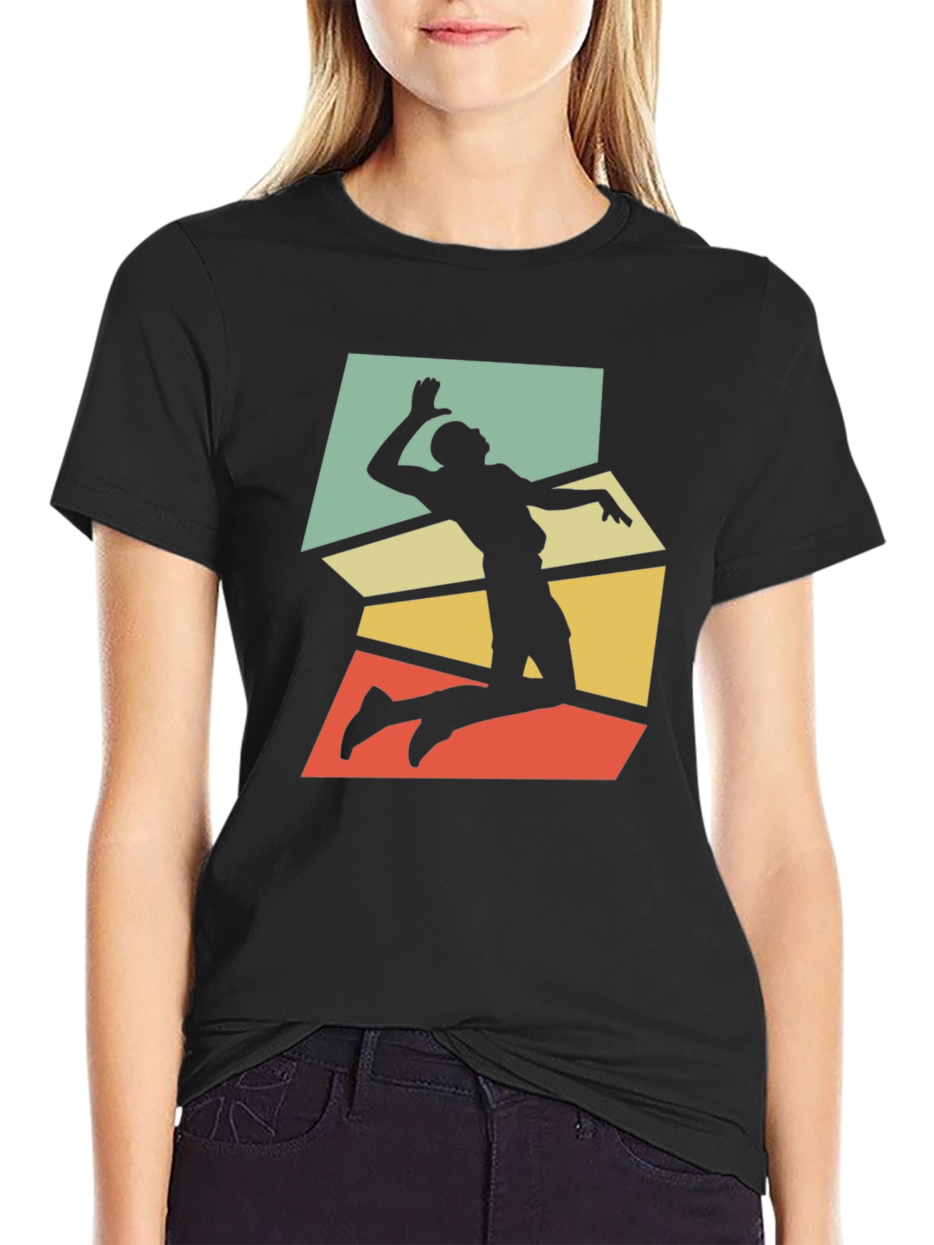 Retro Volleyball Player Graphic Tee - Black