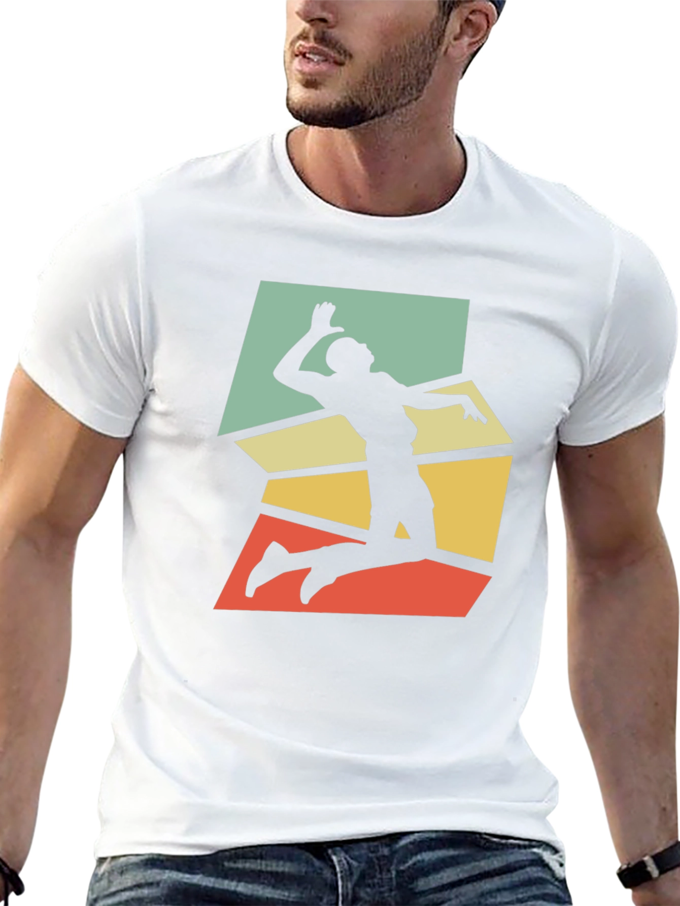Retro Volleyball Player Graphic Tee - Black