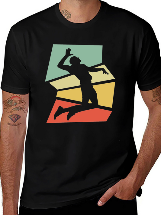 Retro Volleyball Player Graphic Tee - Black