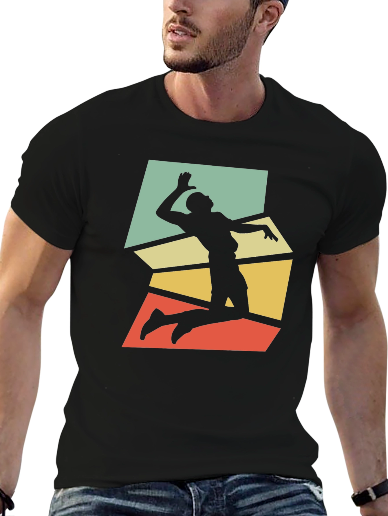 Retro Volleyball Player Graphic Tee - Black