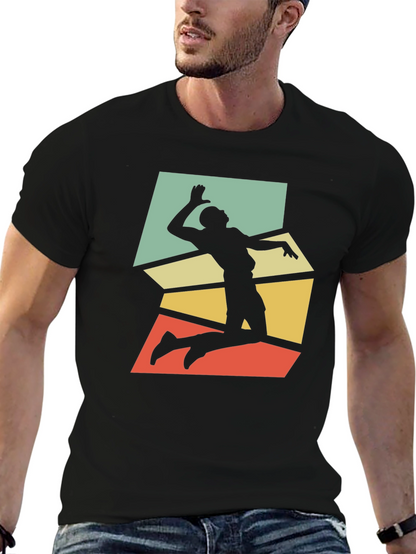 Retro Volleyball Player Graphic Tee - Black