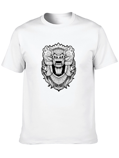 Black Graphic Tee - Balinese Barong Mask Design