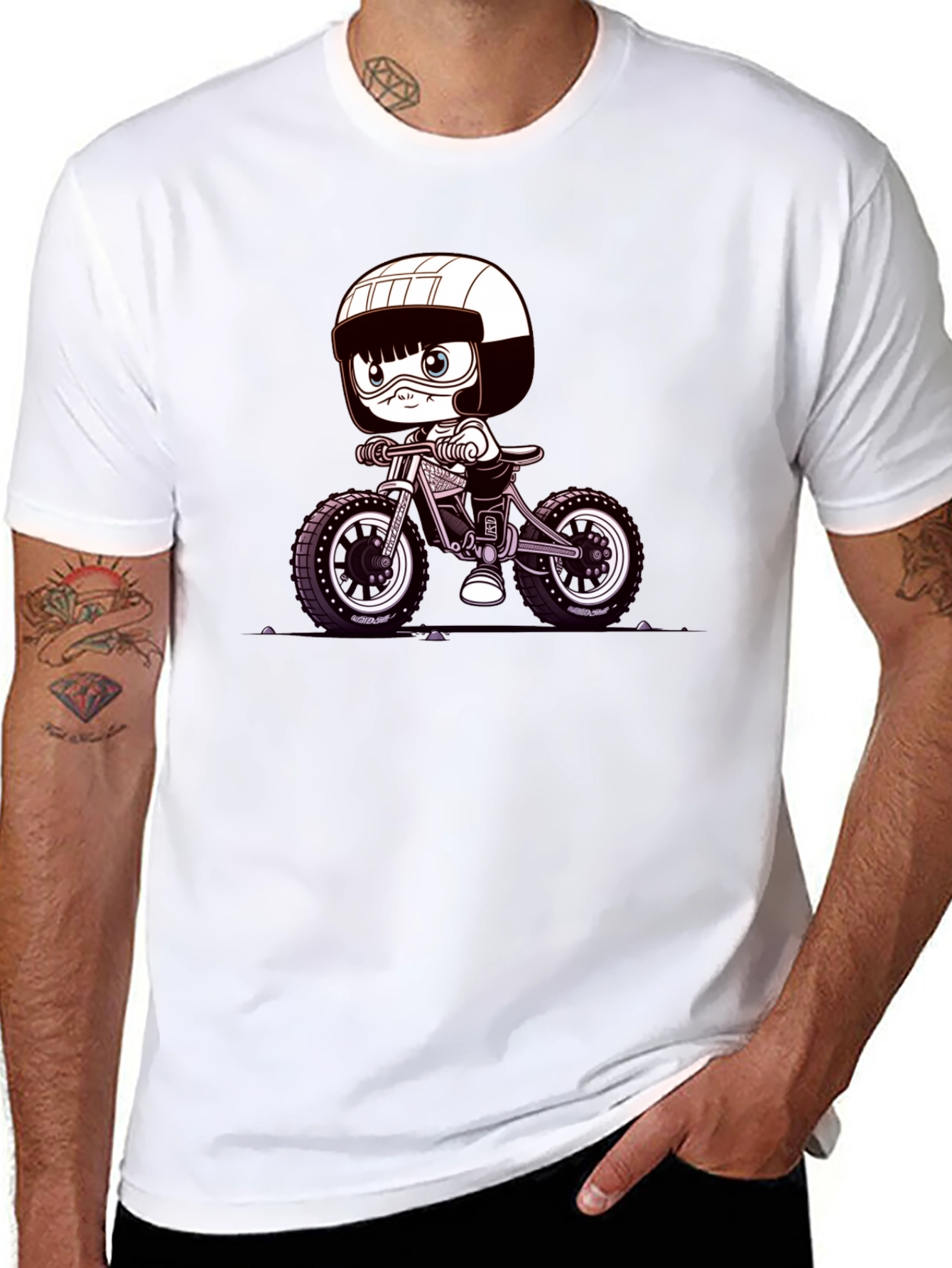 Cartoon Biker Graphic Tee - Black