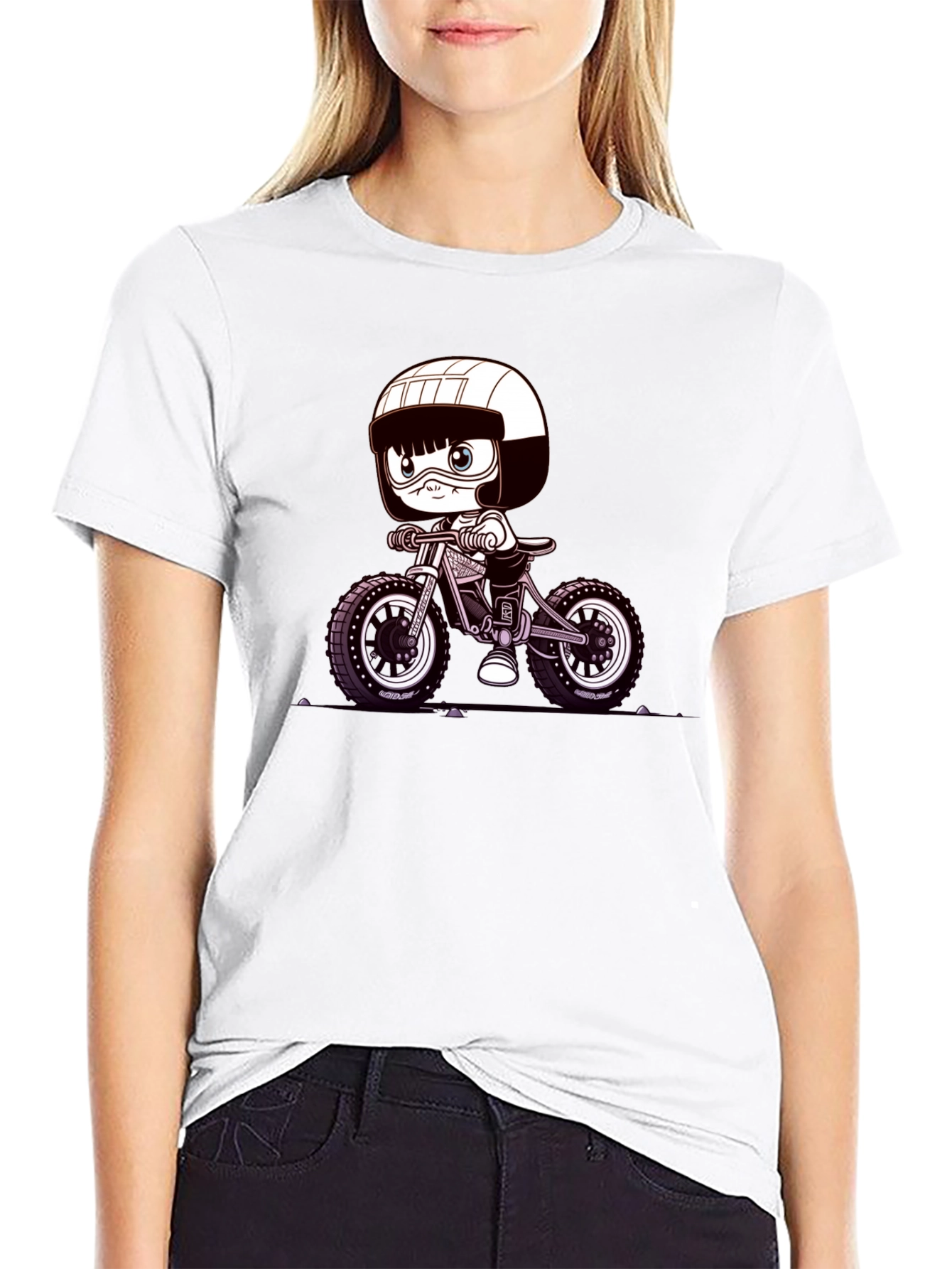 Cartoon Biker Graphic Tee - Black