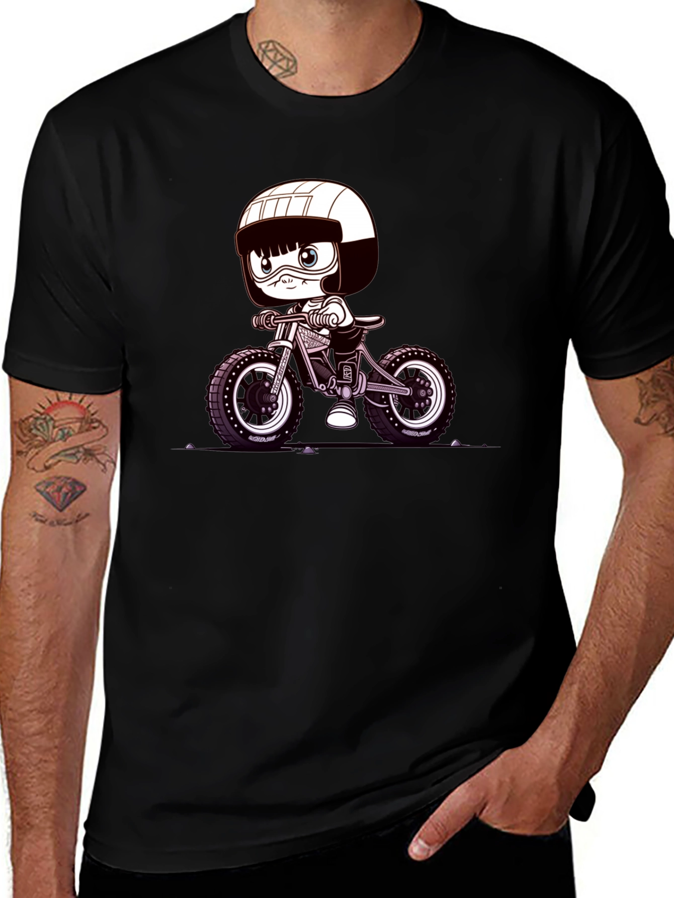 Cartoon Biker Graphic Tee - Black
