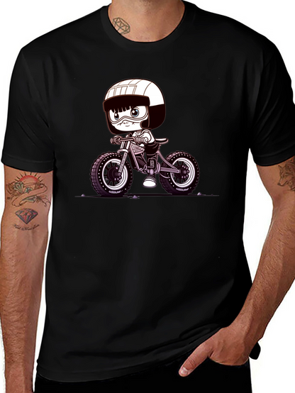 Cartoon Biker Graphic Tee - Black