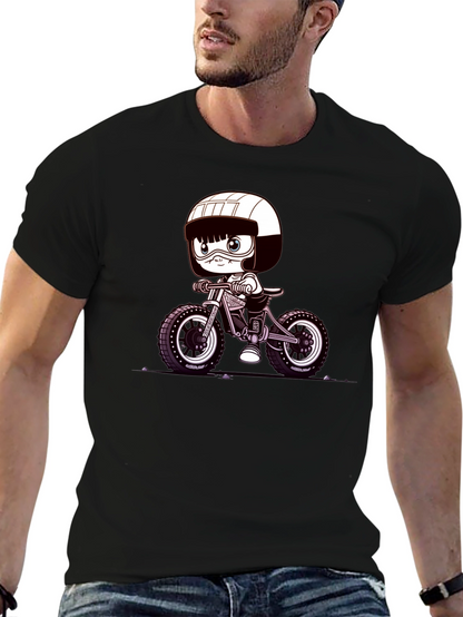 Cartoon Biker Graphic Tee - Black